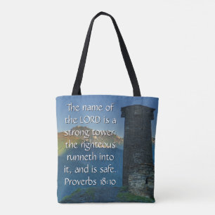 Proverbs 18 Strong Tower2 KJV Bible Verse  Tote Bag