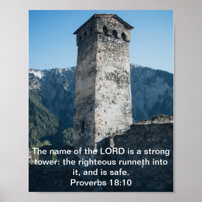 Proverbs 18 Strong Tower KJV Bible Verse Wall Art (Front)
