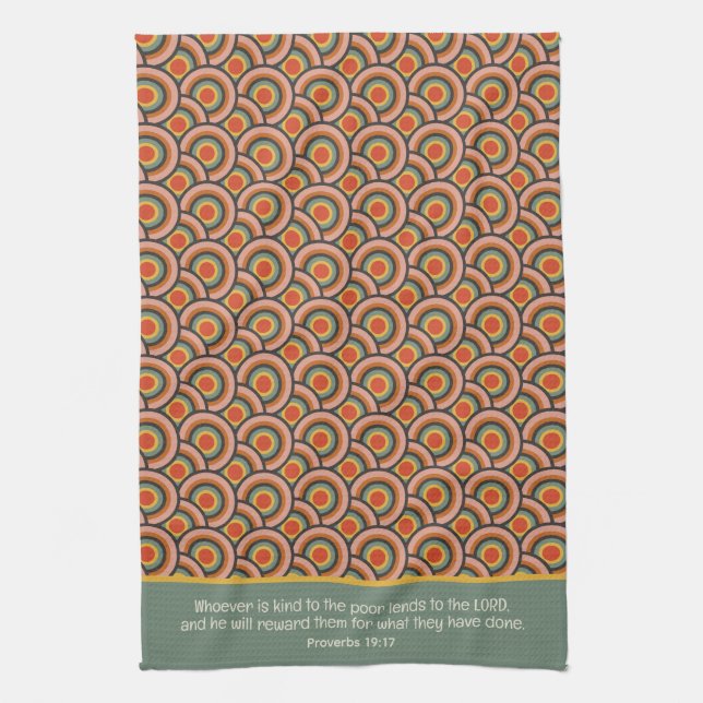 Proverbs 19:17 Whoever is Kind Retro Circles Kitchen Towel (Vertical)