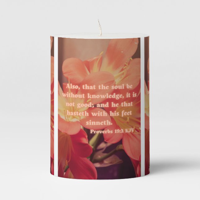 Proverbs 19:2 KJV Bible Verse Pic Pillar Candle (Front)