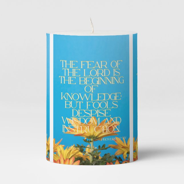 Proverbs 1:7 KJV Bible Scripture Pic Pillar Candle (Front)