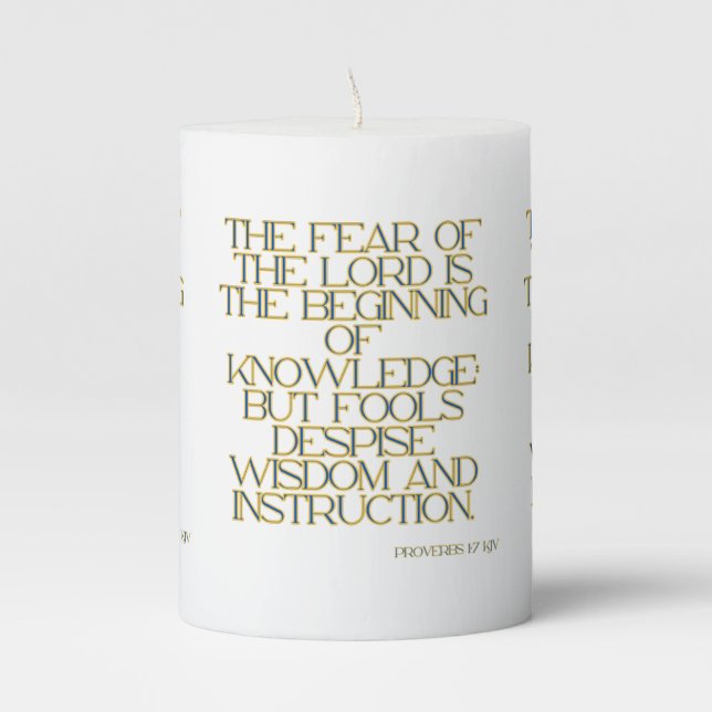 Proverbs 1:7 KJV Bible Scripture Pillar Candle (Front)