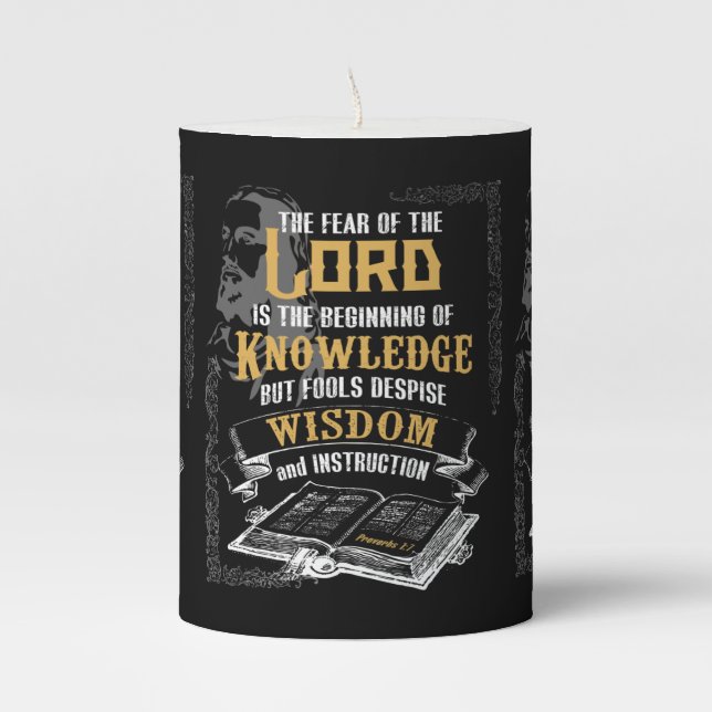 Proverbs 1:7 KJV Bible Verse Pillar Candle (Front)
