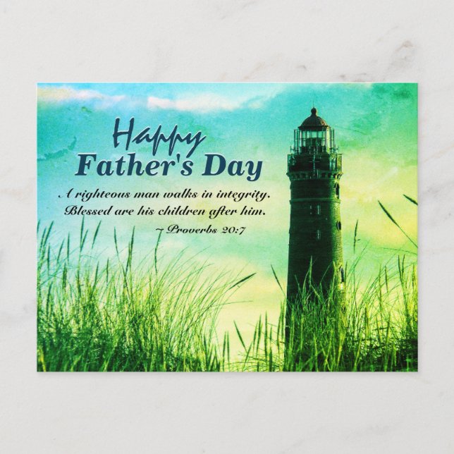 Proverbs 20:7 Bible Verse Father's Day, Lighthouse Postcard (Front)