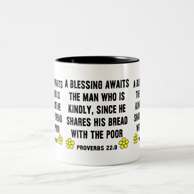 Proverbs 22:9 on Kindness Two-Tone Coffee Mug (Center)