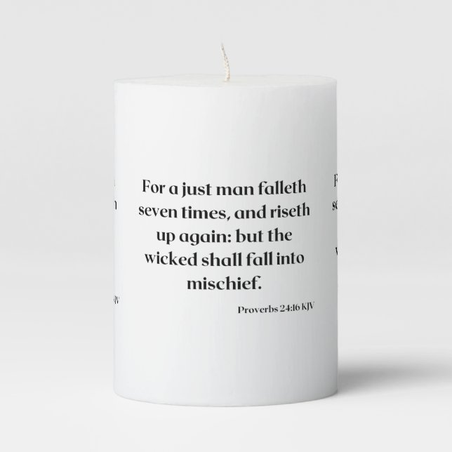Proverbs 24:16 KJV Bible Scripture Pillar Candle (Front)