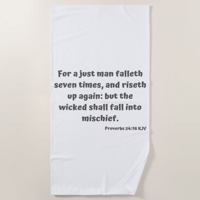 Proverbs 24:16 KJV Bible Verse Scripture Beach Towel (Front)
