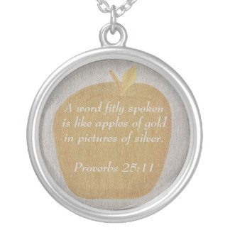 Proverbs 25:11 Gold Apple Sterling Silver Necklace
