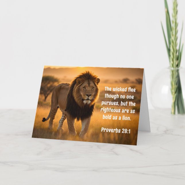 Proverbs 28:1 Bible Righteous are Bold as a Lion Card (Front)