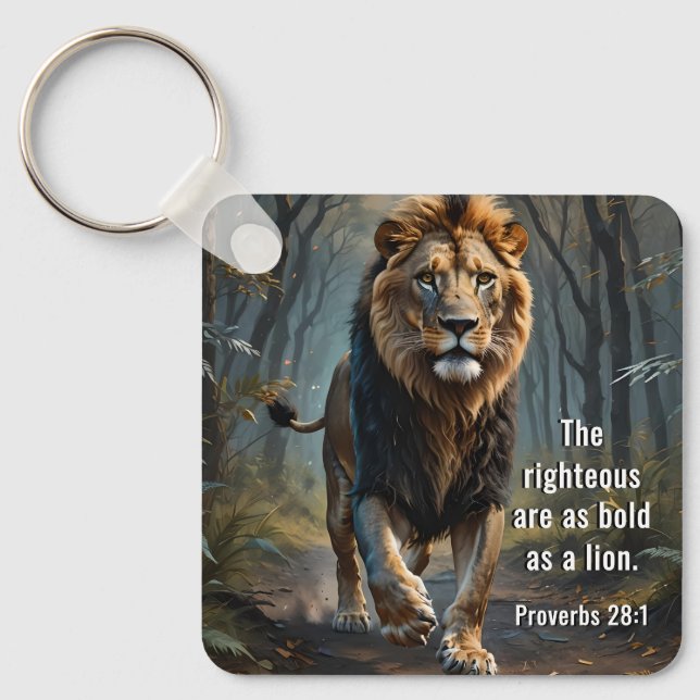 Proverbs 28:1 Bible Righteous are Bold as a Lion  Keychain (Front)