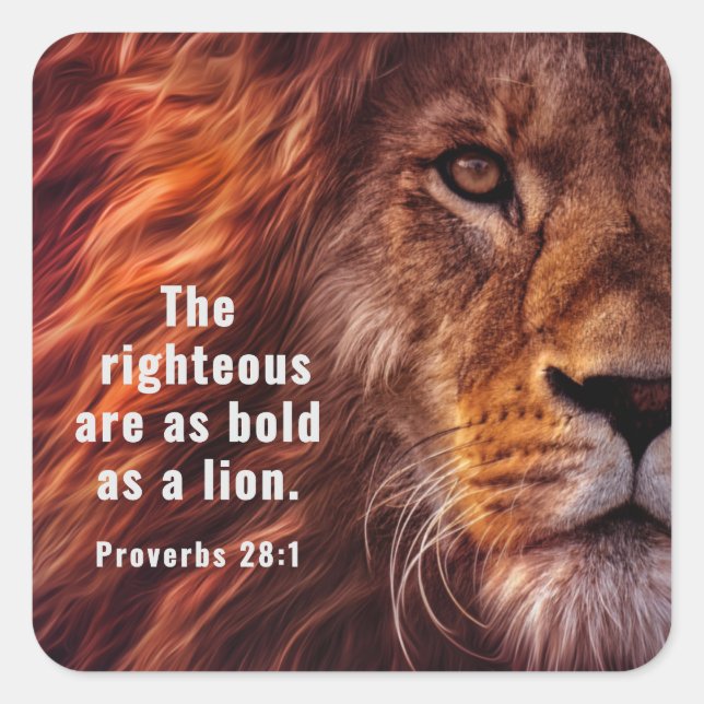 Proverbs 28:1 Bible Righteous are Bold as a Lion  Square Sticker (Front)