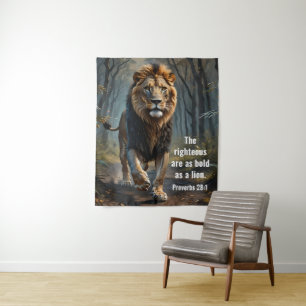 Proverbs 28:1 Bible Righteous are Bold as a Lion Tapestry