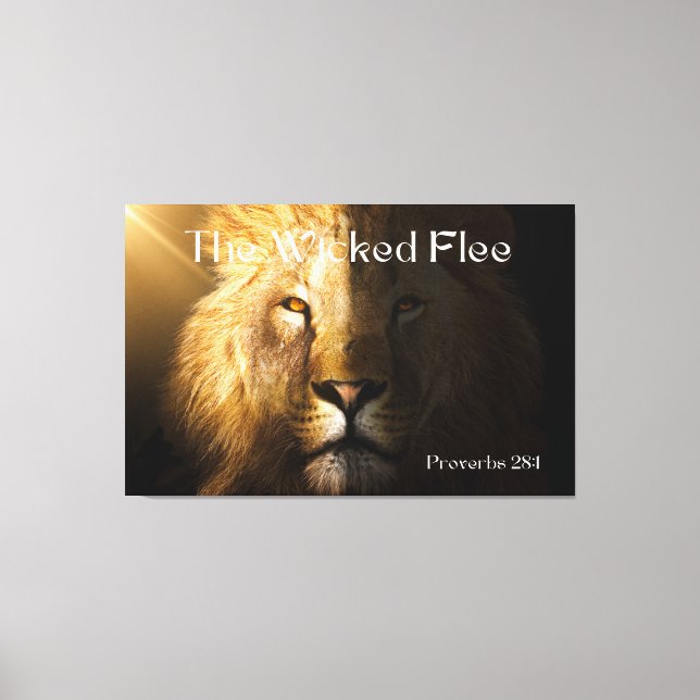 Proverbs 28:1 Bible Verse Bold Lion Canvas Art (Front)