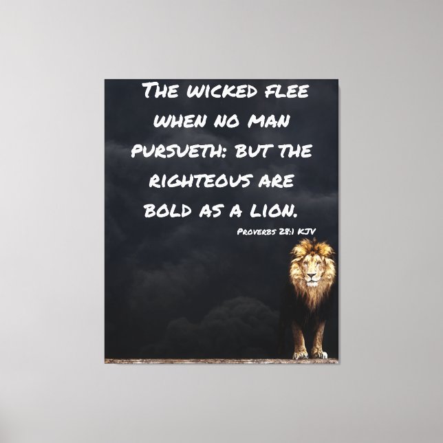 Proverbs 28:1 Bible Verse Lion Canvas Wall Art (Front)