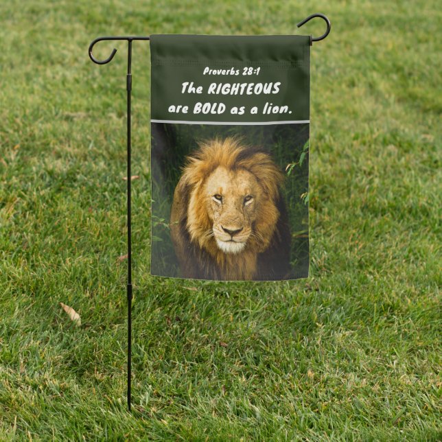 Proverbs 28:1 Righteous are Bold as a Lion Bible Garden Flag (In SItu)