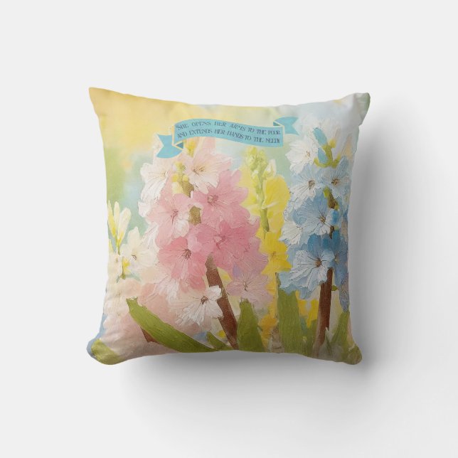 Proverbs 31:20, Hyacinth Flowers, Mother Day Art Throw Pillow (Front)
