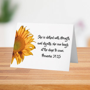 Proverbs 31:25 And Sunflower Custom Bible Verse Card