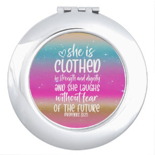 Proverbs 31:25 Bible Scripture Compact Mirror