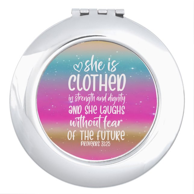 Proverbs 31:25 Bible Scripture Compact Mirror (Front)