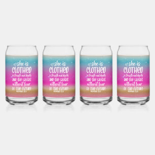 Proverbs 31:25 Bible Scripture Drinkware Set Can Glass