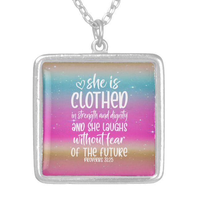 Proverbs 31:25 Bible Scripture Necklace (Front)