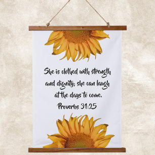 Proverbs 31:25 Bible Verse Custom Quote Sunflower Hanging Tapestry