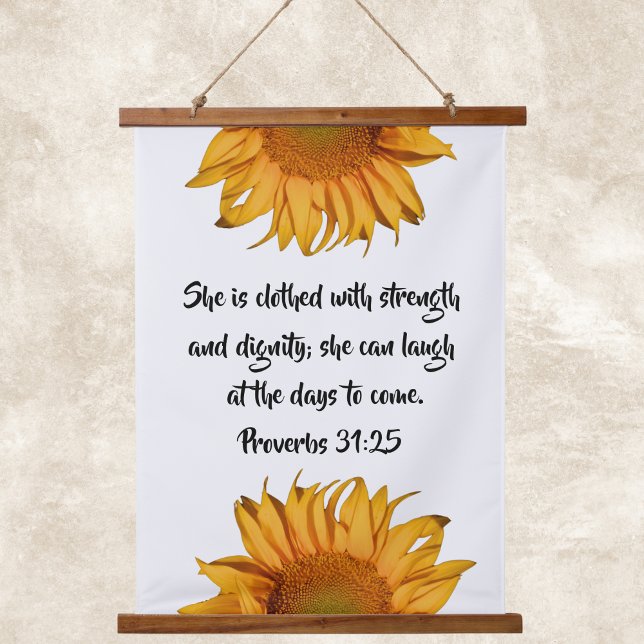 Proverbs 31:25 Bible Verse Custom Quote Sunflower Hanging Tapestry (Creator Uploaded)