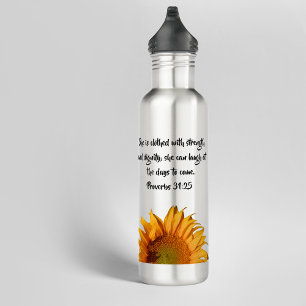Proverbs 31:25 Bible Verse Custom Sunflower Stainless Steel Water Bottle