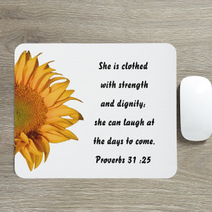 Proverbs 31:25 Bible Verse Half Sunflower Custom Mouse Pad