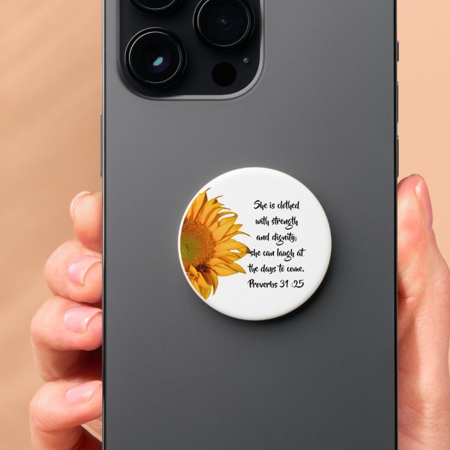 Proverbs 31:25 Bible Verse Half Sunflower Custom PopSocket (Creator Uploaded)