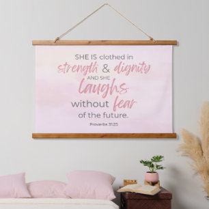 Proverbs 31:25 Bible Verse Wall Tapestry