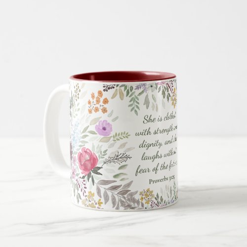 Proverbs 3125 Bible Verse Watercolor floral  Two_Tone Coffee Mug