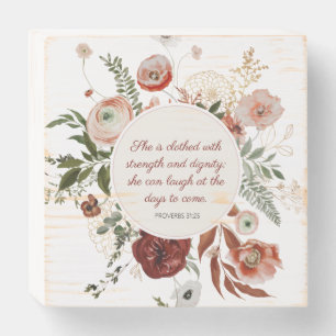 Proverbs 31:25 Blush Pink Floral Wooden Box Sign