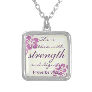 Proverbs 31 25 Clothed with Strength - Purple Silver Plated Necklace