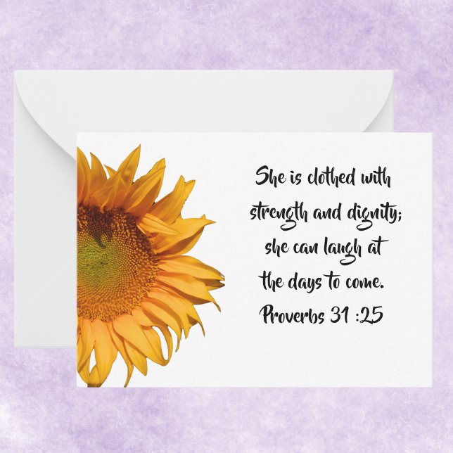 Proverbs 31:25 Custom Bible Verse Sunflower Note Card (Creator Uploaded)