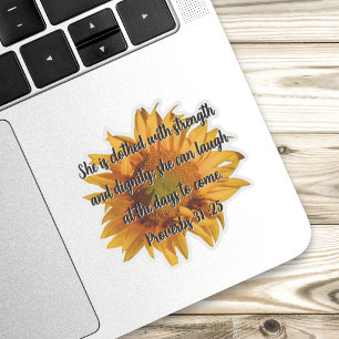 Proverbs 31:25 Custom Bible Verse Sunflower Sticker
