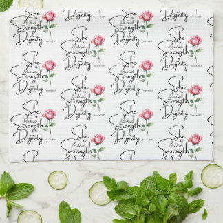 Proverbs 31:25 Flower Bible Verse Seamless Pattern Kitchen Towel