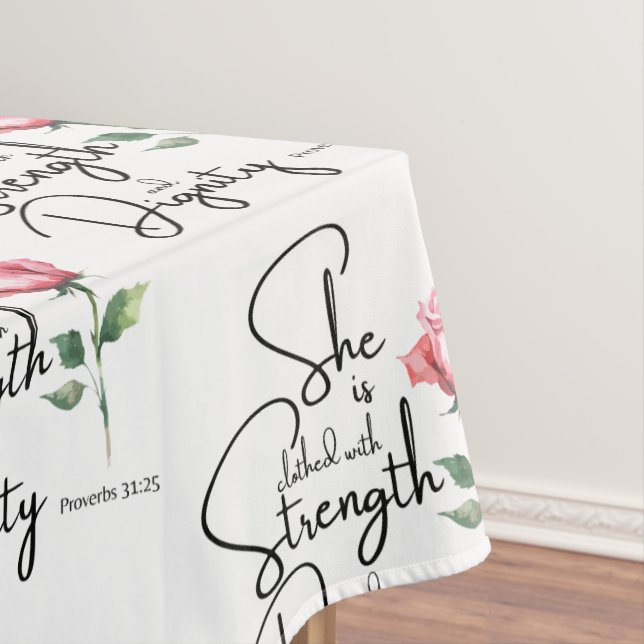 Proverbs 31:25 Flower Bible Verse Seamless Pattern Tablecloth (In Situ)