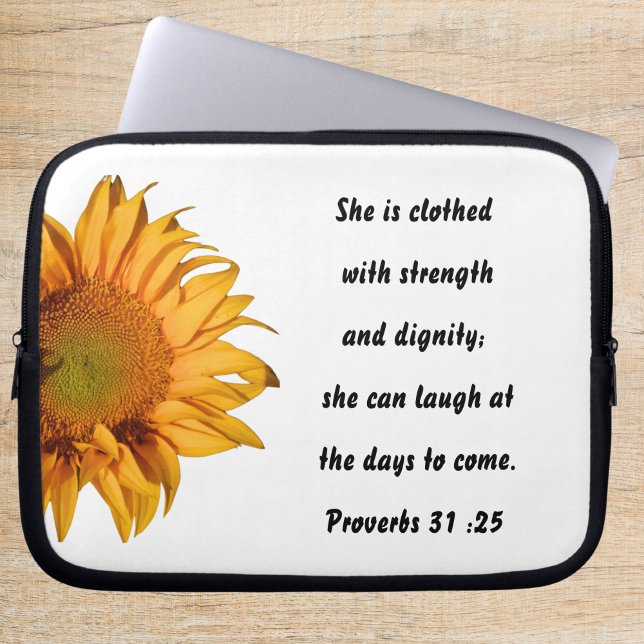 Proverbs 31:25 Half Sunflower Bible Verse Custom Laptop Sleeve (Creator Uploaded)