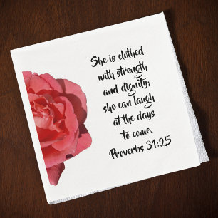 Proverbs 31:25 Red Rose Christian Woman Napkins