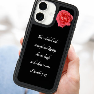 Proverbs 31:25 Red Rose Custom Bible Verse iPhone 16 Case