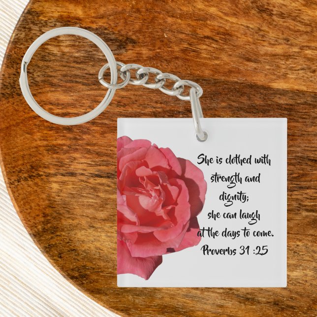 Proverbs 31:25 Red Rose Custom Christian Keychain (Creator Uploaded)
