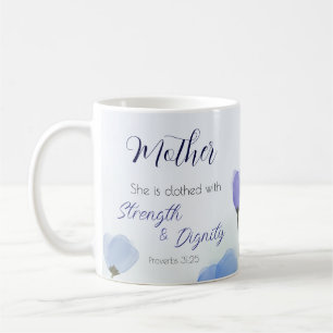 Proverbs 31:25 Religious Blue Floral Women's Faith Coffee Mug