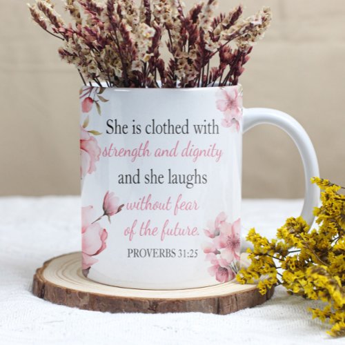 Proverbs 3125 Righteous Woman Pink Watercolor Mug