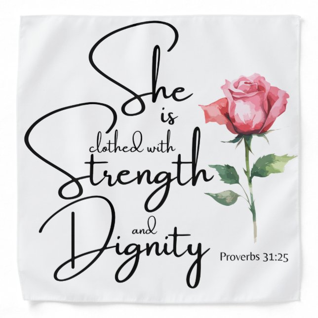 Proverbs 31:25 She is clothed Bible Verse Flower Bandana (Front)