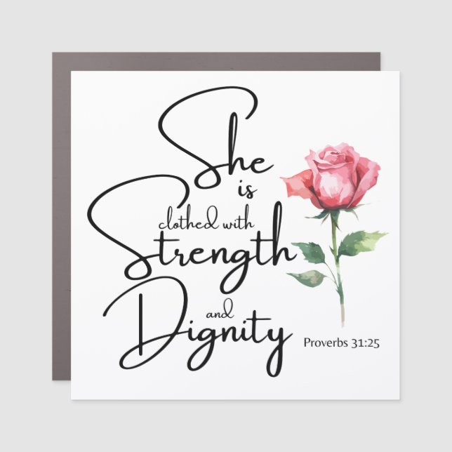 Proverbs 31:25 She is clothed Bible Verse Flower Car Magnet (Front)