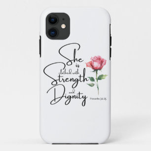 Proverbs 31:25 She is clothed Bible Verse Flower iPhone 11 Case