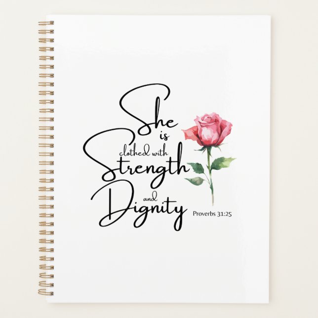 Proverbs 31:25 She is clothed Bible Verse Flower Planner (Front)