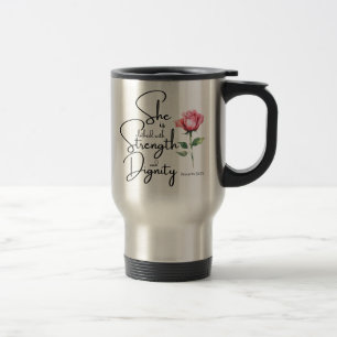 Proverbs 31:25 She is clothed Bible Verse Flower Travel Mug