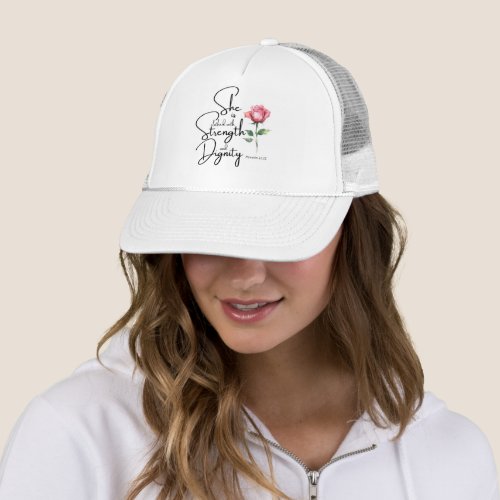 Proverbs 3125 She is clothed Bible Verse Flower Trucker Hat